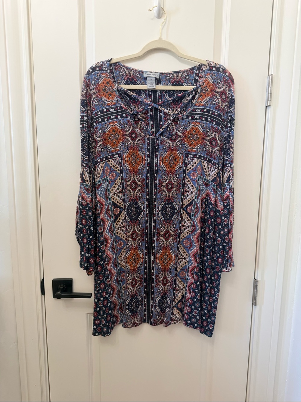 Catherines Navy Tunic with Rust and Cream Medallion Print